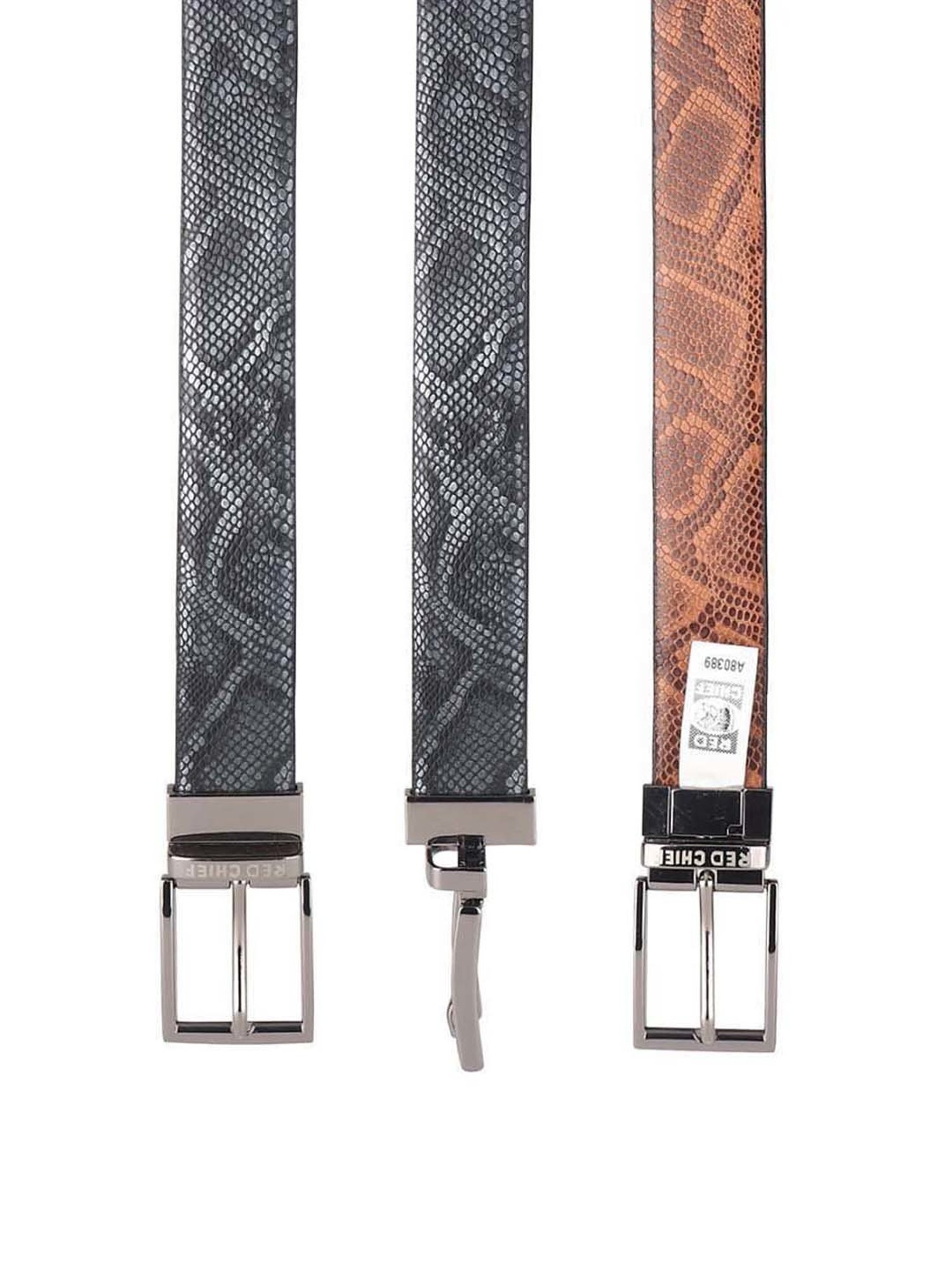 Red Chief Black Leather Reversible Belt for Men