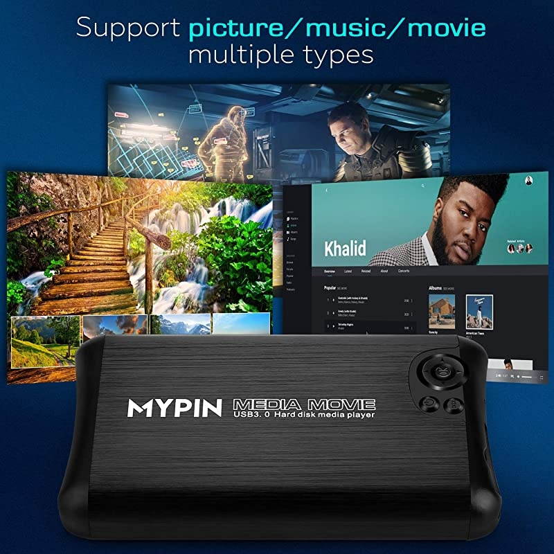USB3.0 HDMI Media Player Support 2.5" SATA HDD with HDMI/AV/Coaxial Output, Portable MP4 Player for Videos / Music / Photos from USB Drive / SD Card / Internal or External HDD