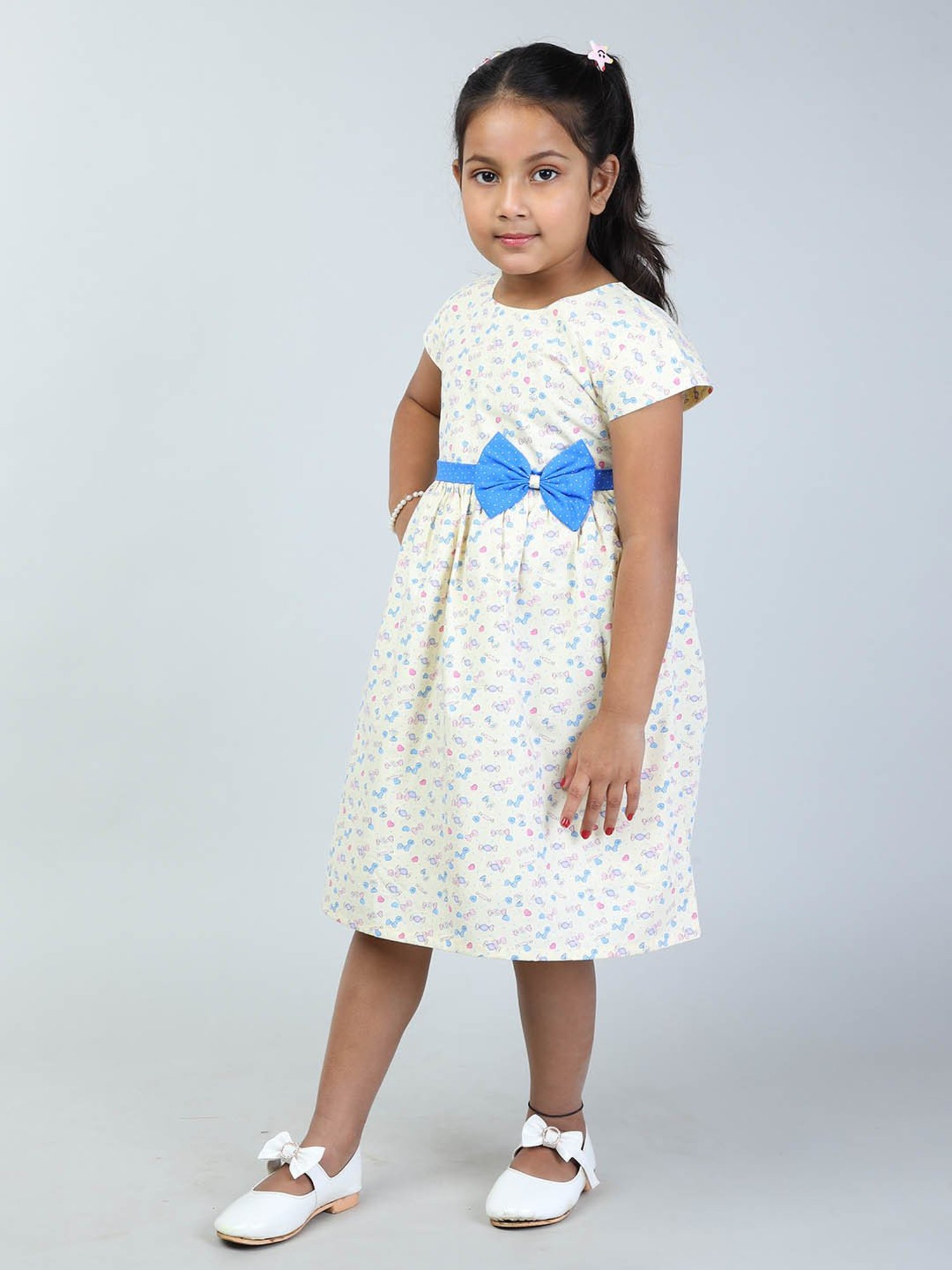Todd N Teen Kids Light Yellow Printed Frock