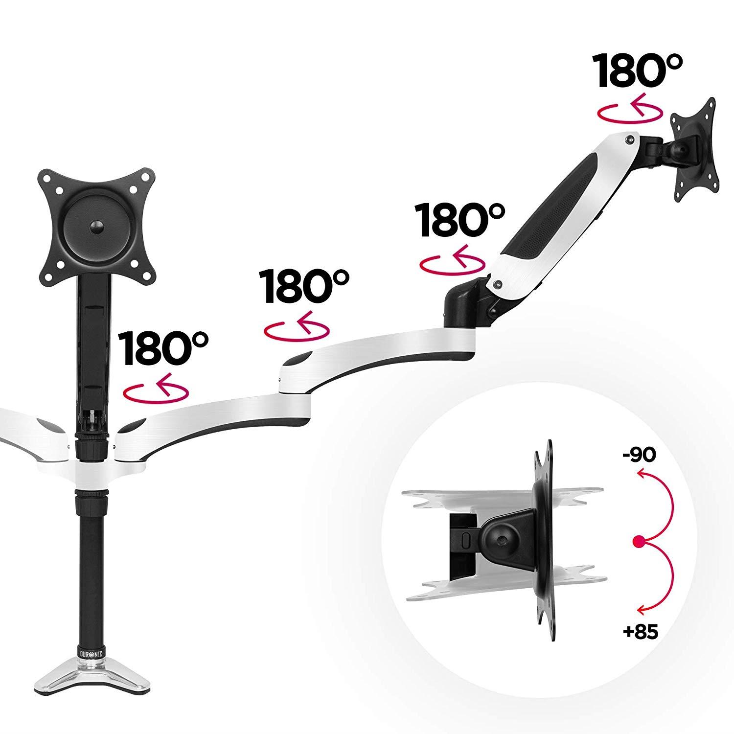 Duronic DM653 Gas Powered Triple LCD LED Desk Mount Arm Monitor Stand Bracket with Tilt and Swivel (Tilt -90&deg;/+85&deg;|Swivel 180&deg;|Rotate 360&deg;)