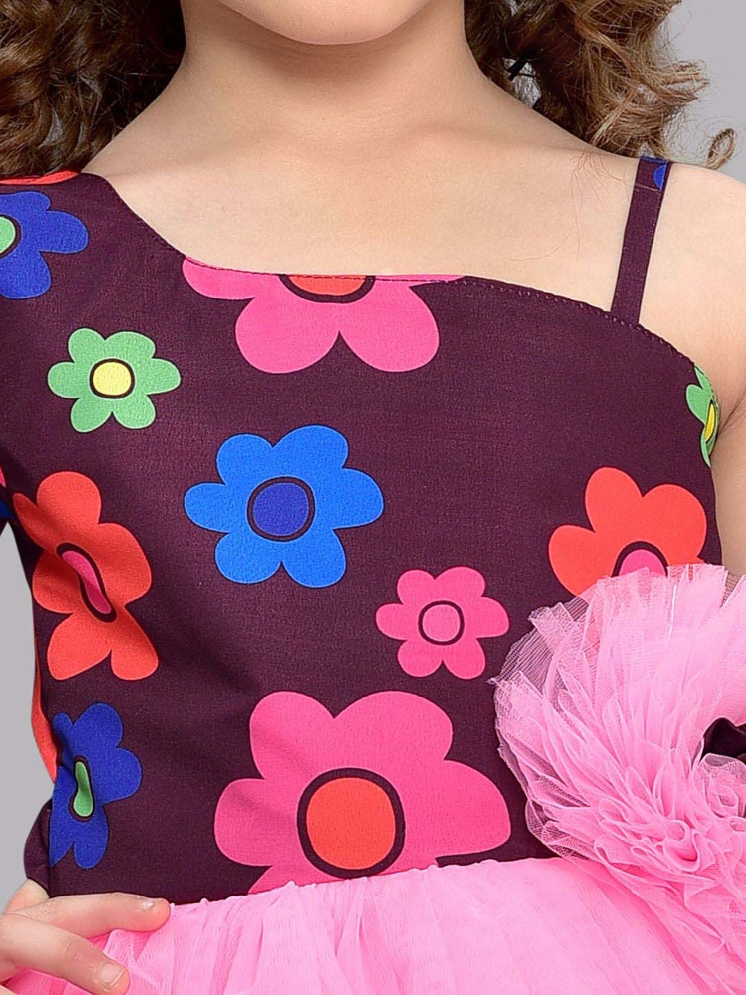 Pink Chick Kids Maroon & Pink Floral Party Gowns