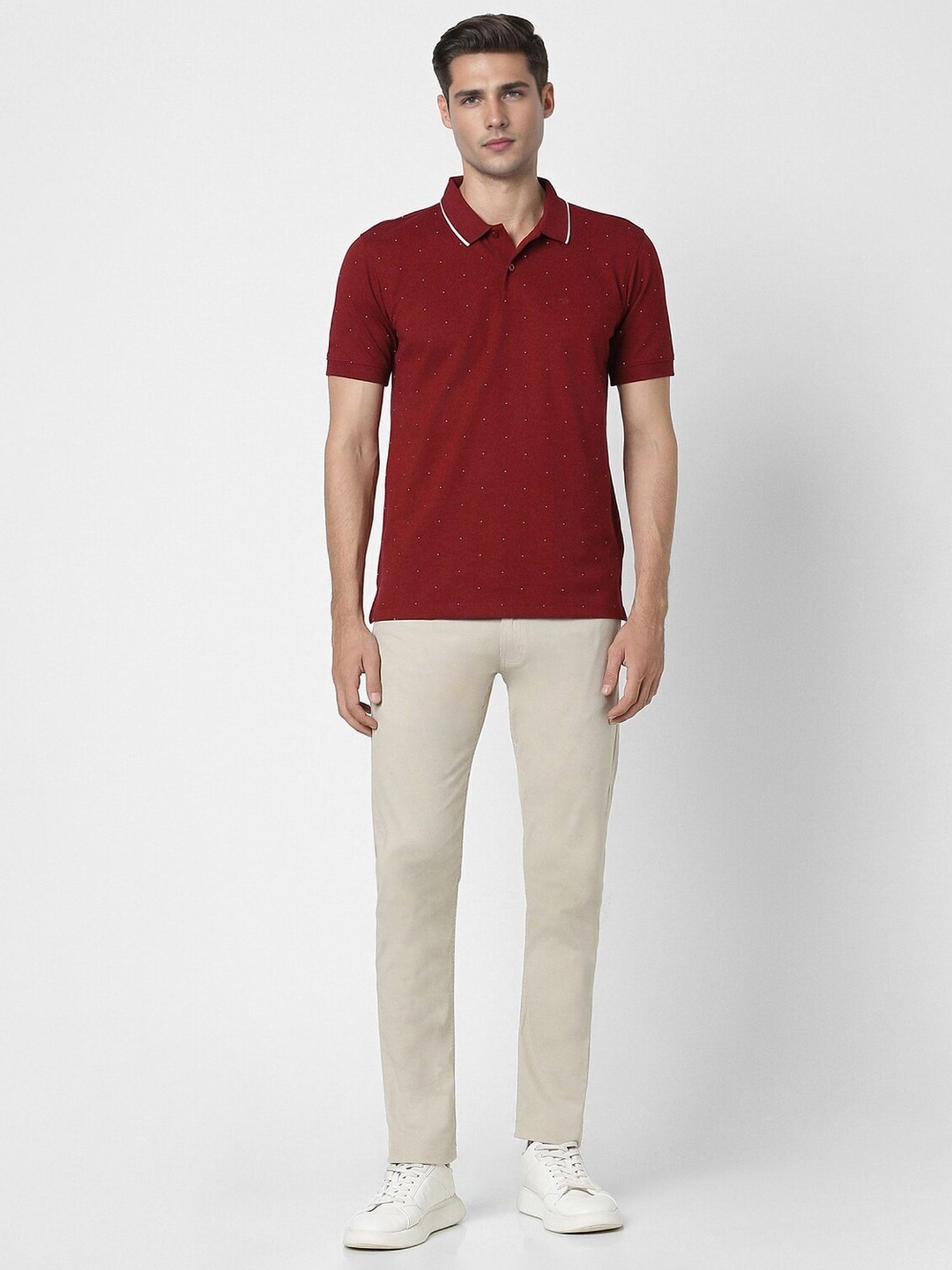 Peter England Red Regular Fit Printed Polo T-Shirt