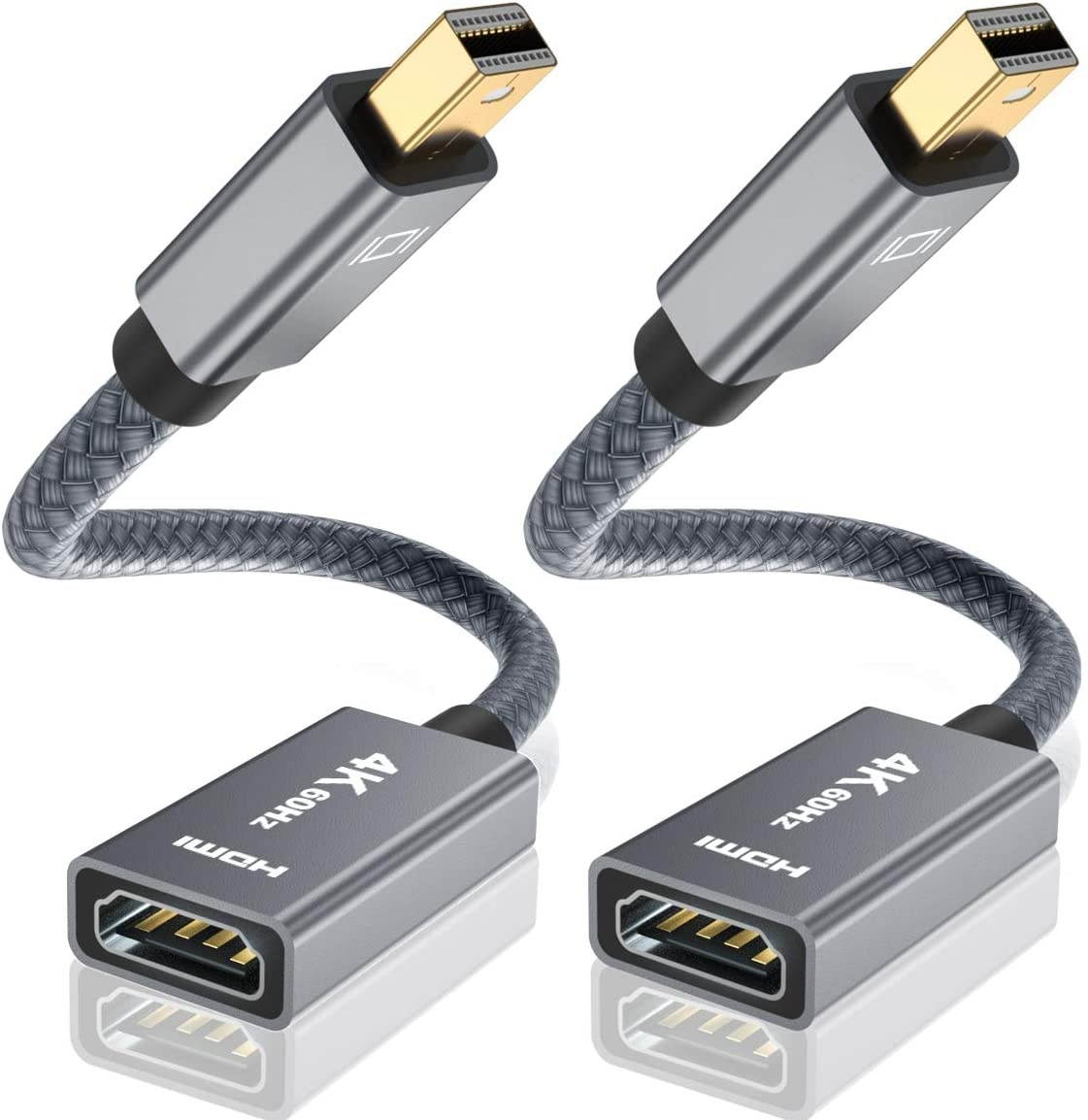 Mini DisplayPort to HDMI Adapter (2 Pack)4K 60Hz Mini DP MDP Male to HDMI 2.0 Female Converter(Thunderbolt 2 Compatible) for Mac MacBook Air 2017Microsoft Surface Book Pro 3 4 5 6Thinkpad