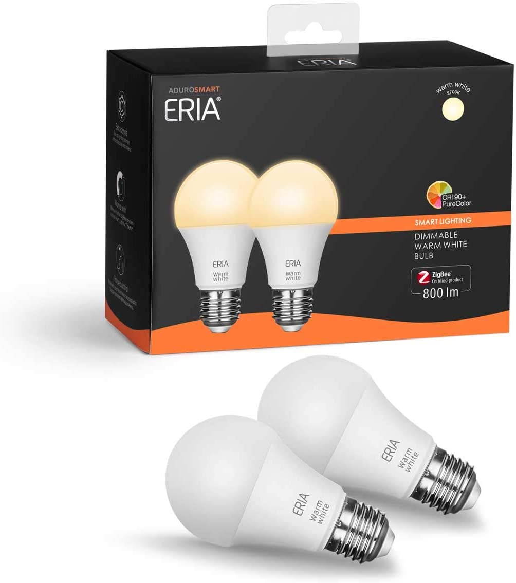 AduroSmart ERIA Soft White Smart Light Bulb A19 (hub required) Dimmable, Works With Alexa/ Echo Plus/ Eria / Hue / Google Assistant