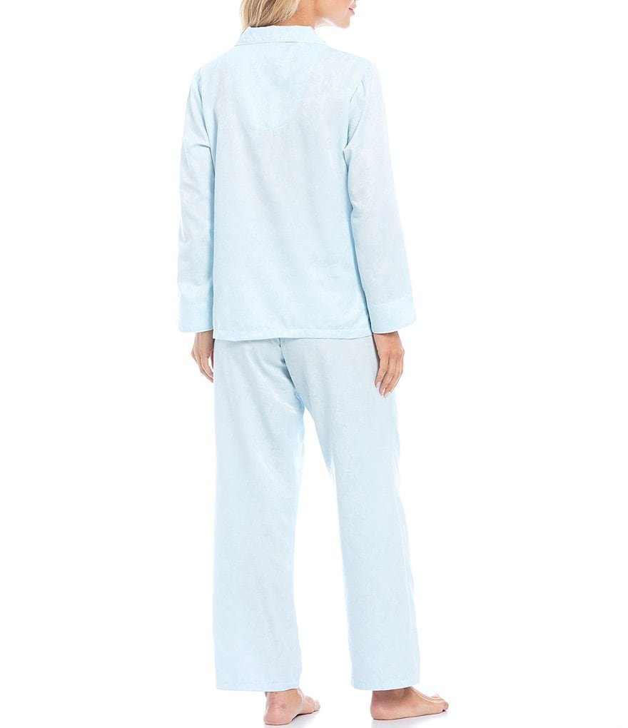 Miss Elaine Petite Paisley Print Brushed Back Satin Long Sleeve Notch Collar Neck Coordinating Pajama Set