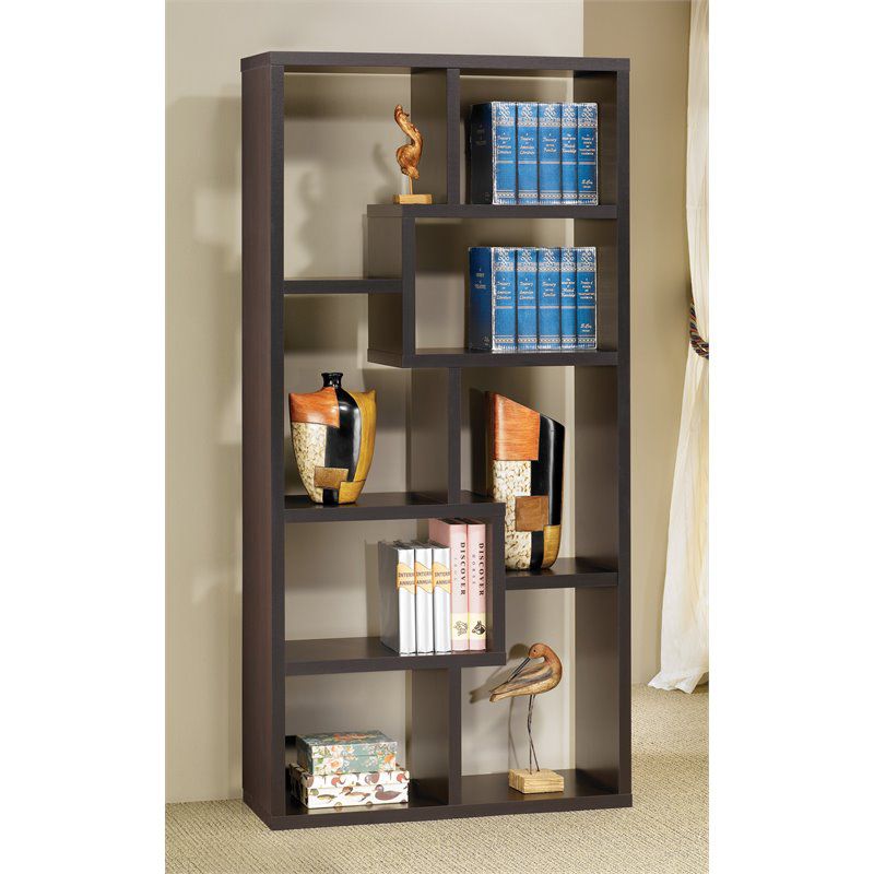Asymmetrical Bookcase in Cappuccino Brown - Bowery Hill