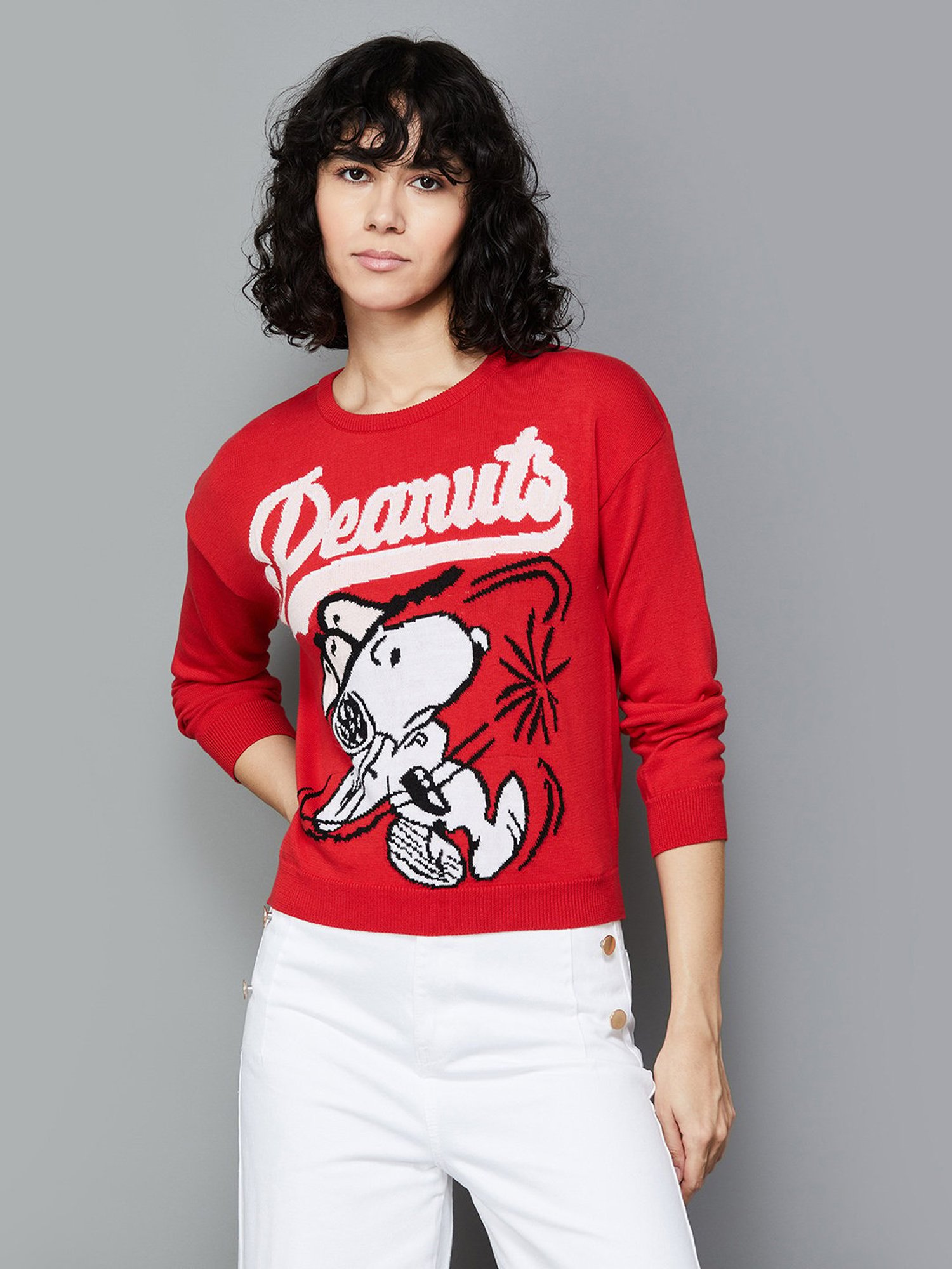Ginger by Lifestyle Red Cotton Printed Sweater