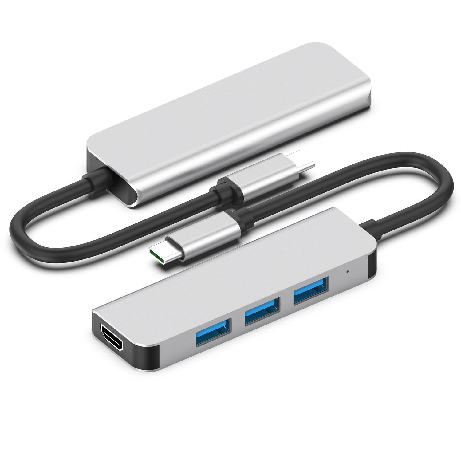 Computer USB converter 4 in 1 hub, HDMI Port Max 4K UHD 3840*2160@30HZ with  3 USB 3.0 Hub Ports up to 5Gbps for data syncing, Suitable for the Mac with TYPE C interface and mouse, card reader,etc.