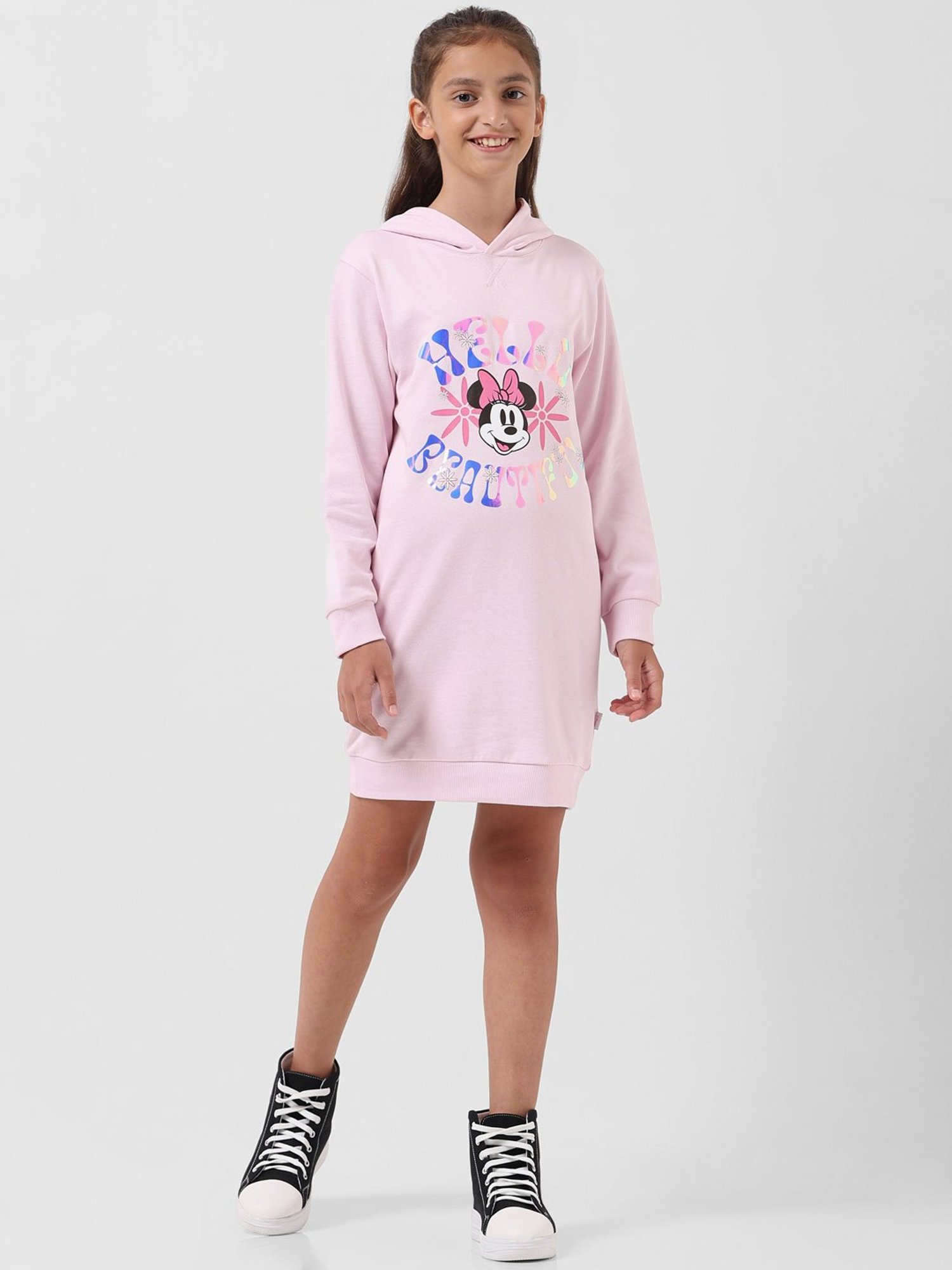 VERO MODA GIRL Pink Printed Full Sleeves Sweatshirt Dress