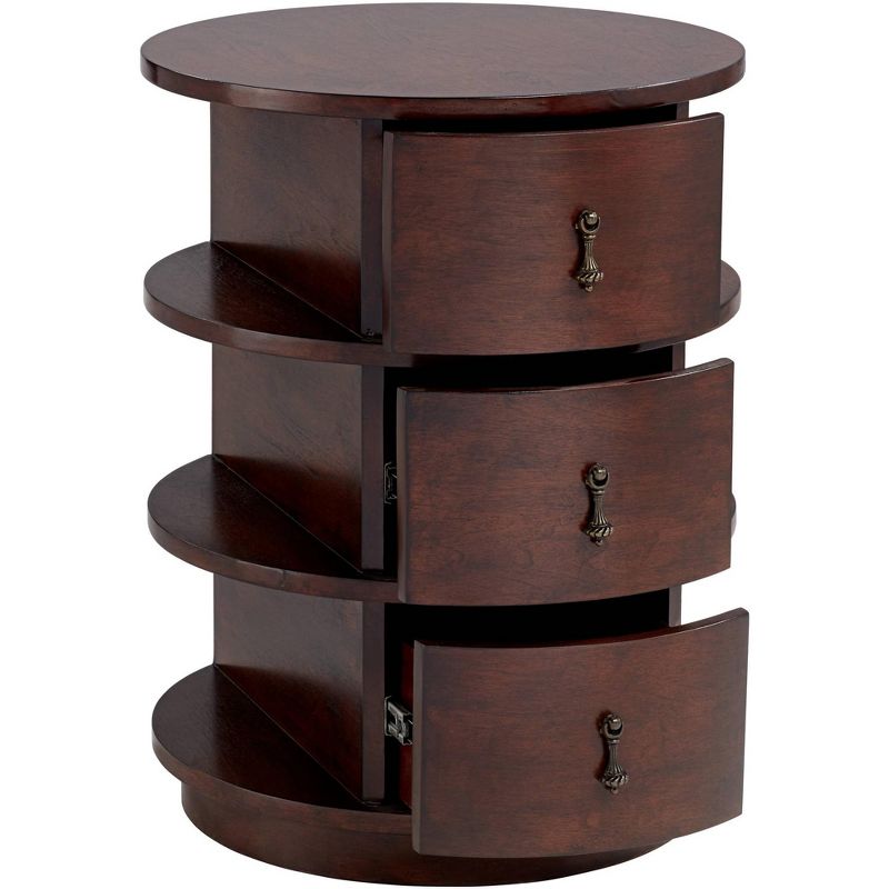 55 Downing Street Murphy 19 3/4" Wide Walnut Round Table with Side Shelves