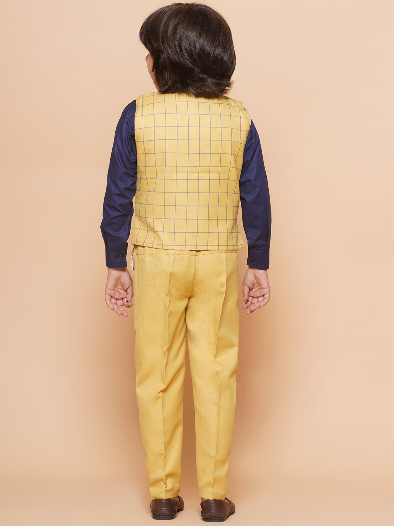 AJ Dezines Kids Sky Blue & Black Solid Full Sleeves Shirt, Pants, Coat, Waistcoat with Tie