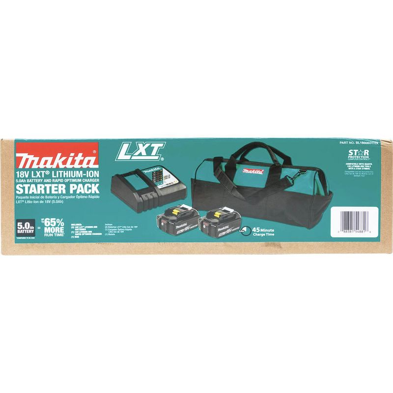 Makita BL1850BDC2X 18V LXT Lithium-Ion Battery and Rapid Optimum Charger Starter Pack (5 Ah)