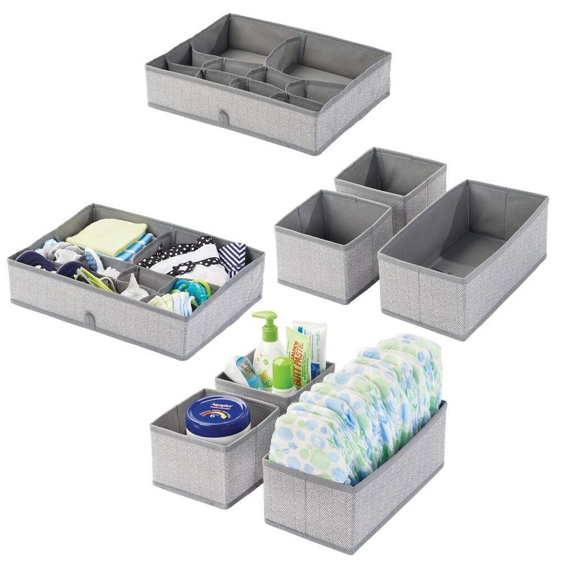 mDesign Fabric Child/Kids Drawer Organizer, 2 Sizes, Set of 2 - Gray Herringbone