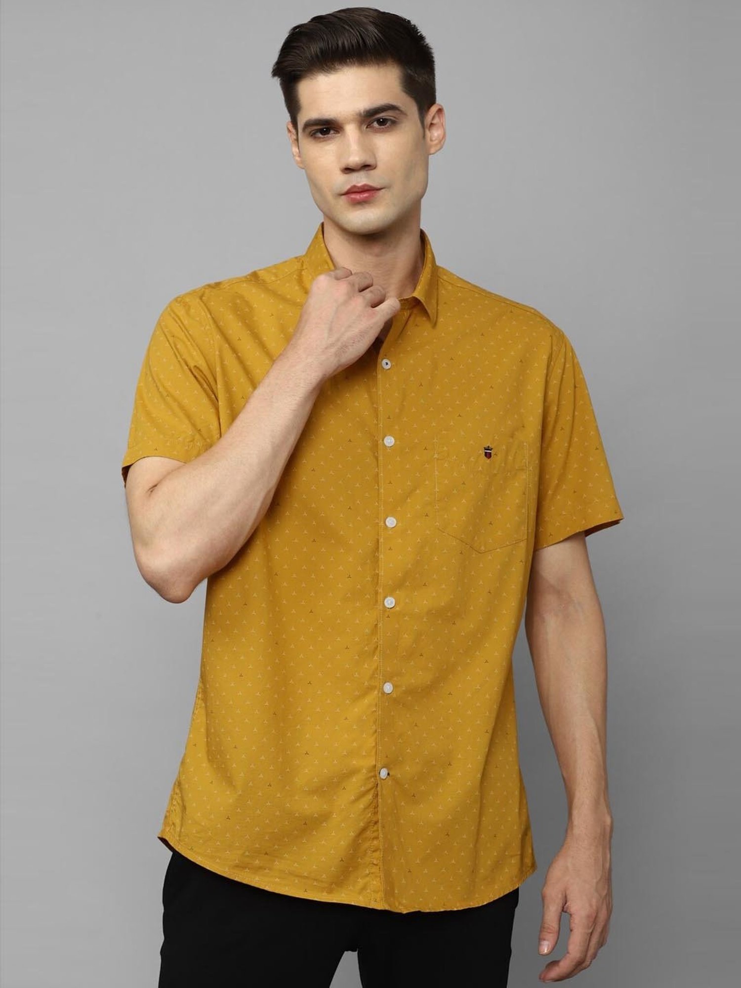 Louis Philippe Sport Yellow Cotton Slim Fit Printed Shirt
