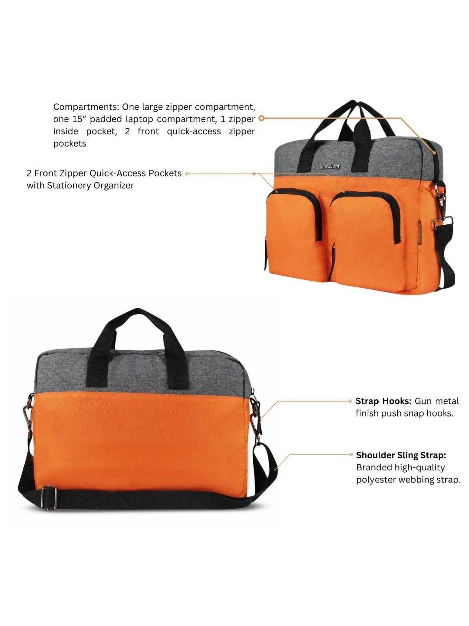 THE HOLISTIK Rovio Orange & Grey Medium Laptop Messenger Bag - 11.07 inches