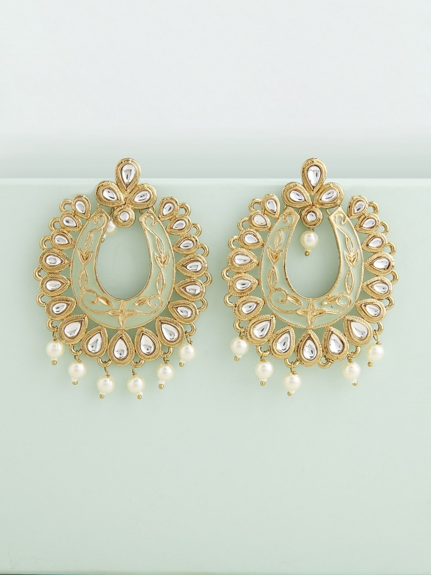 Zaveri Pearls Green Meenakari Ethnic Kundan & Pearls Antique Dangler Earrings - ZPFK13587