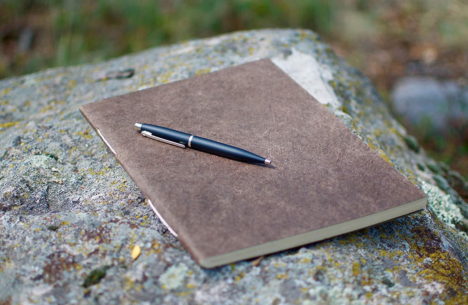 Nepali Companion Notebook with Handmade Paper and Vegetable-Dyed Cover. Made in Nepal (Large, Dark Walnut)