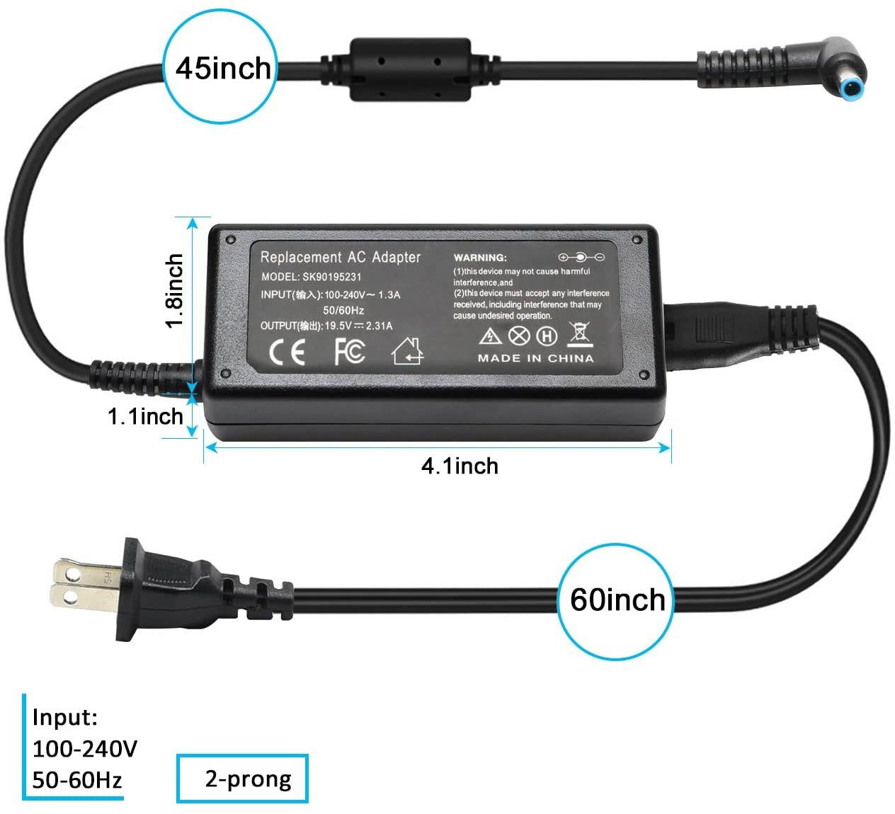 45W AC Adapter Laptop Charger for HP Pavilion X360 13 14 14m 15 M1 M3 Charger 15-f272wm 15-f387wm 15-f233wm 15-f222wm 15-f211wm 15-f337wm m3-u103dx m3-u001dx 14m-ba013dx Notebook Power Supply Cord