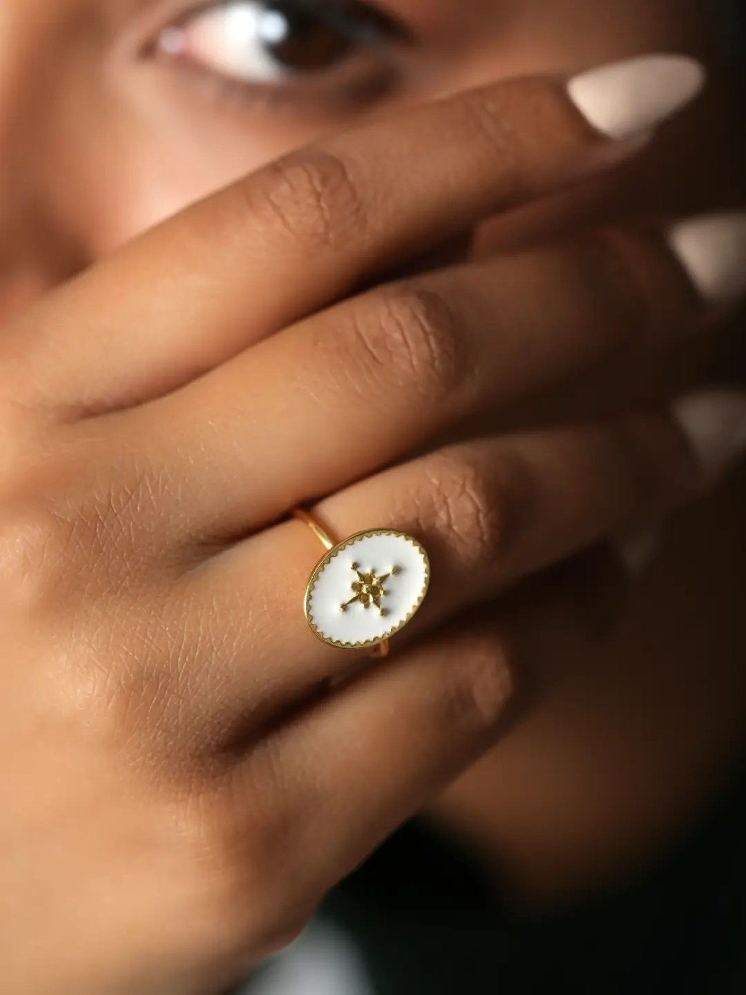 Mabel 92.5 Sterling Silver 18k Gold-Plated Star Signet Adjustable Ring