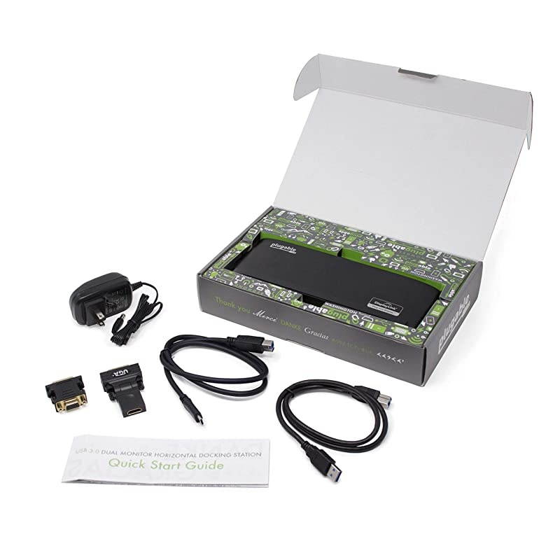 USB 3.0 Universal Laptop Docking Station for Windows and Mac (Dual Monitor: HDMI and DVI/HDMI/VGA, Gigabit Ethernet, Audio, 6 USB Ports) - Horizontal