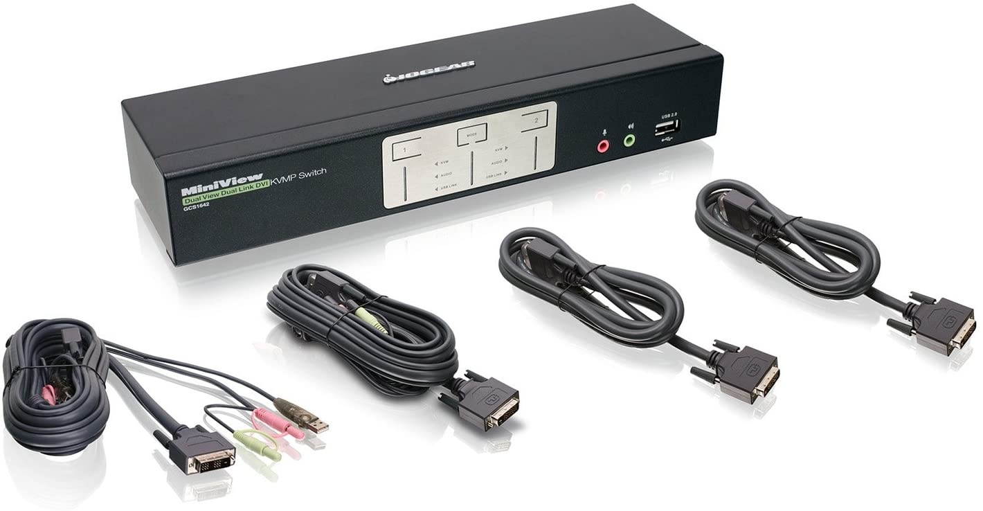 IOGEAR 2-Port Dual-Link Dual View DVI and DisplayPort KVMP Kit, w/Full Set of Cables, (GCS1642DPKIT TAA Compliant)