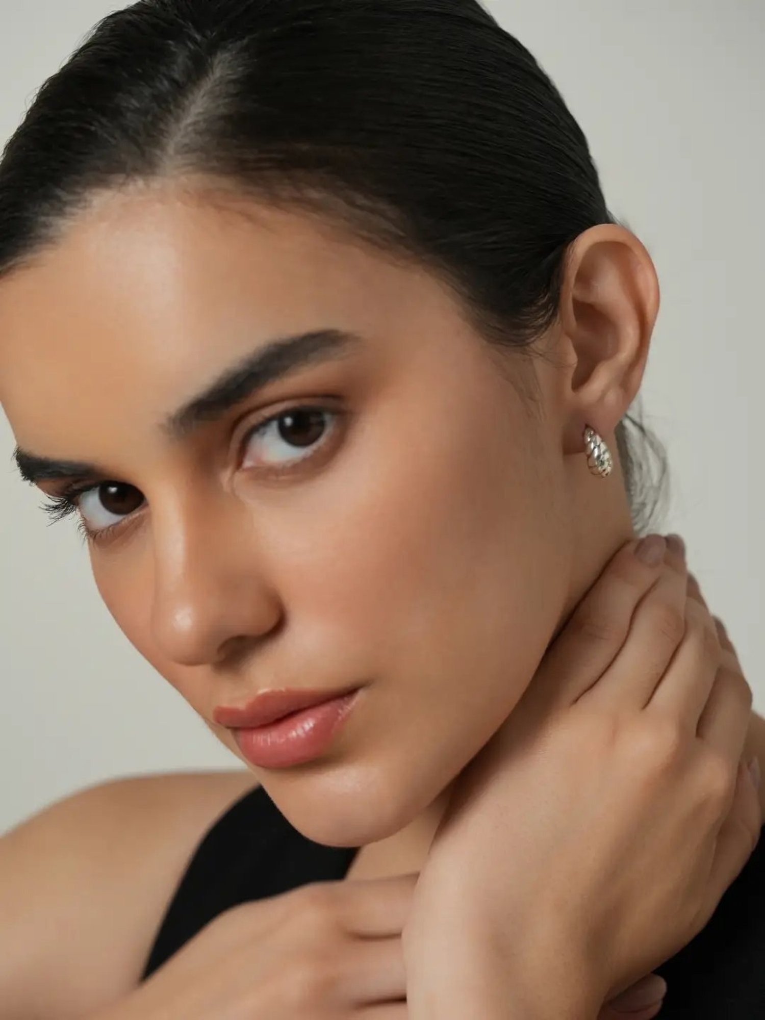 Mabel 92.5 Sterling Silver Croissant Huggies Earrings for Women