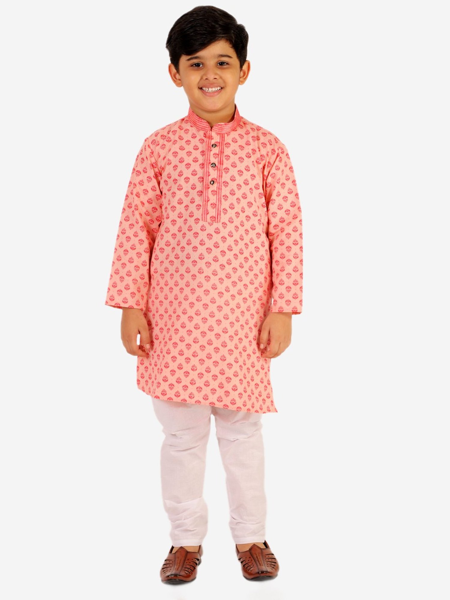 Pro-Ethic Style Developer Kids Red & White Printed Full Sleeves Kurta with Pyjamas