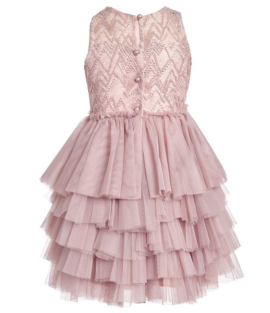 Badgley Mischka Little Girls 4-6X Beaded Illusion/Tutu Fit & Flare Dress