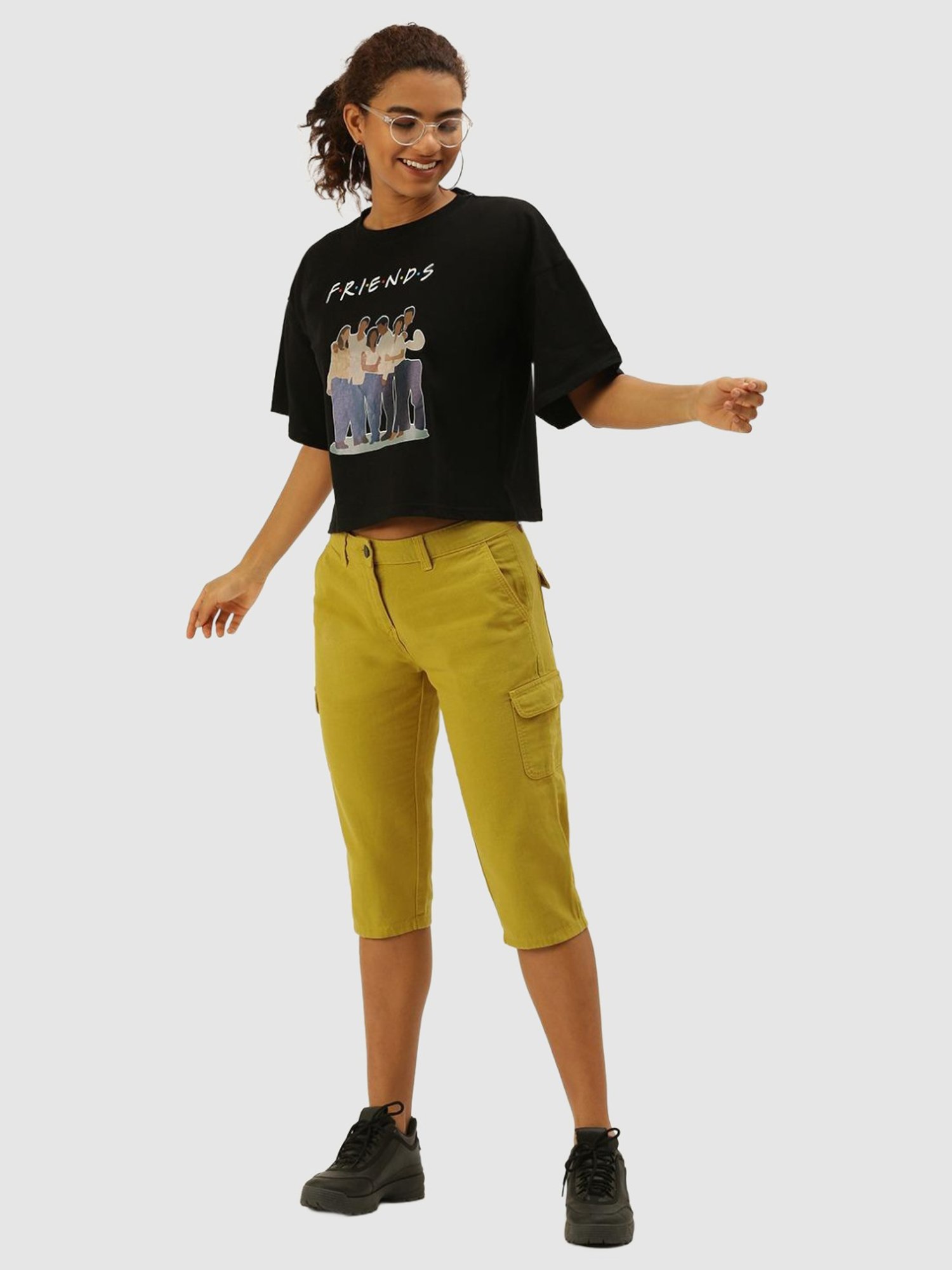 IVOC Mustard Cotton Mid Rise Capris