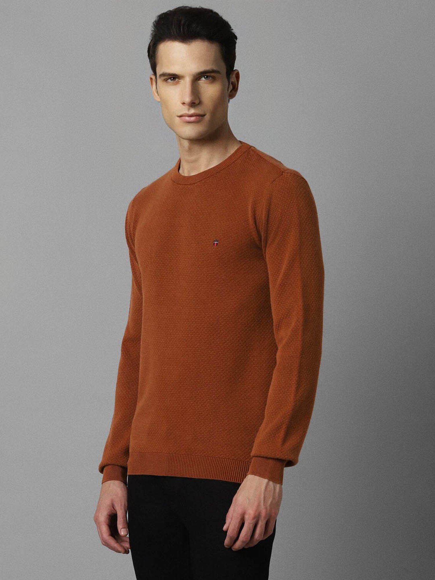 Louis Philippe Brown Cotton Regular Fit Sweater