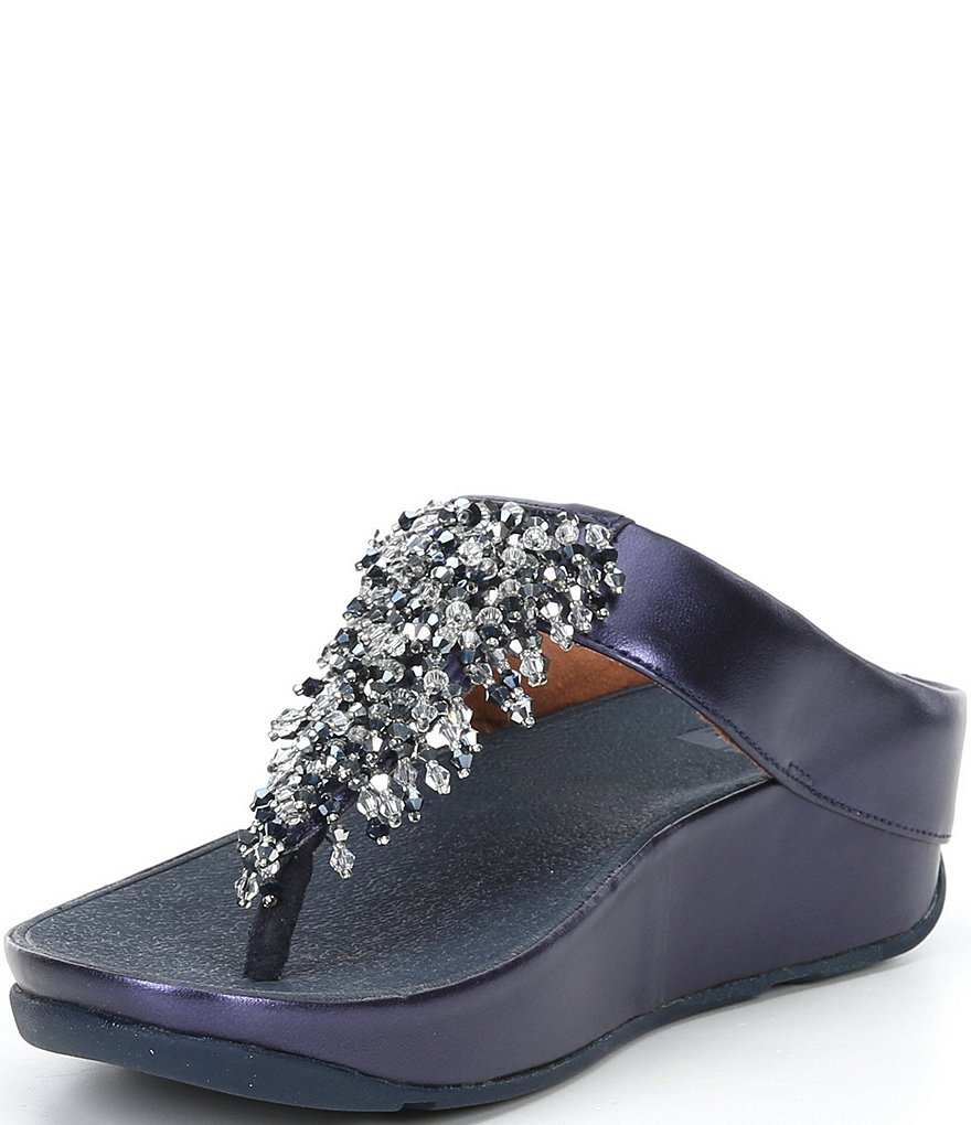 FitFlop Rumba Beaded Fringe Detail Toe-Post Wedge Sandals