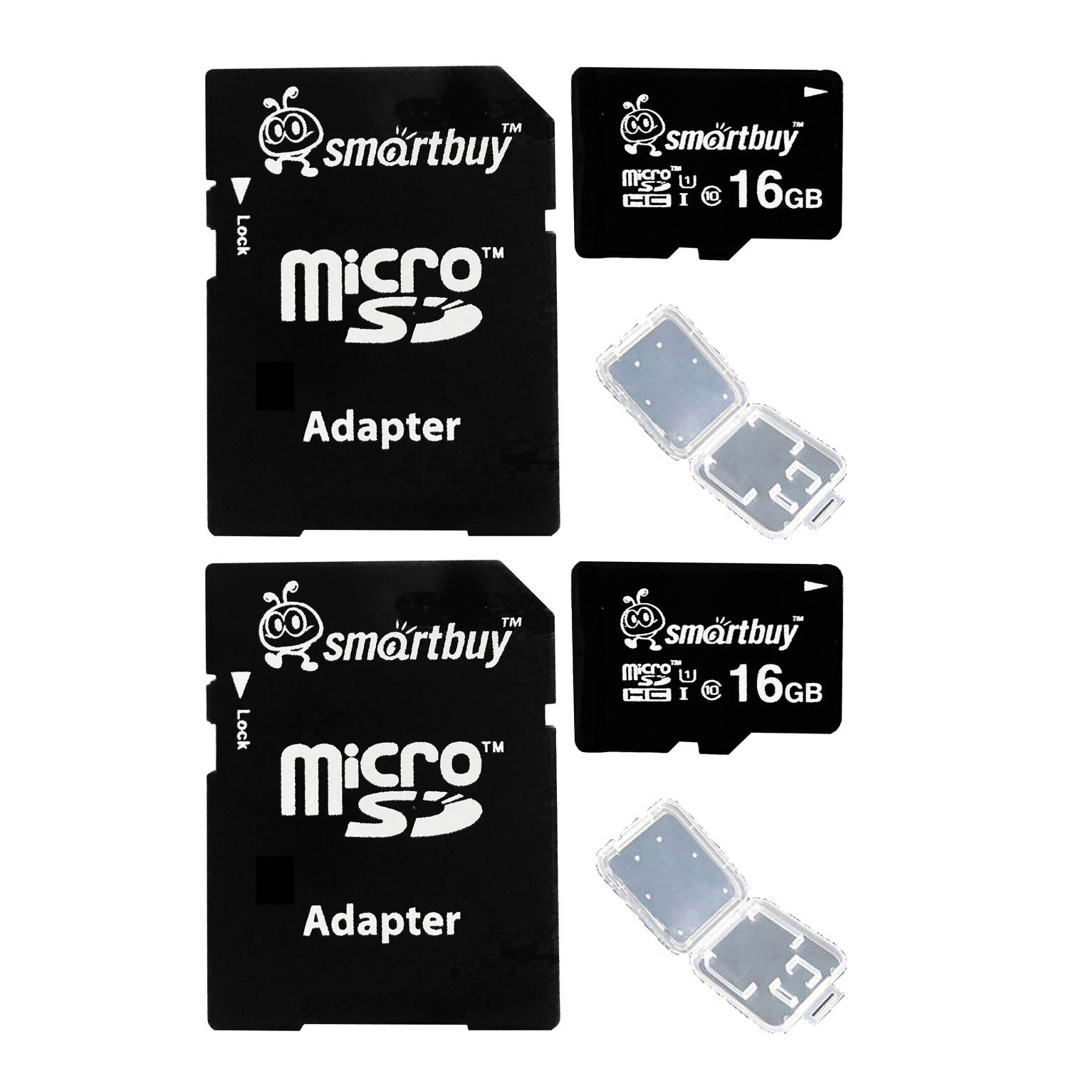 Smartbuy Micro SDHC Class 10 TF Flash Memory Card SD HC C10 Ultra U1 UHS-I HD For Camera Mobile Phone Tab GPS MP3 TV + Adapter + Mini Case (16GB - 2 Packs)