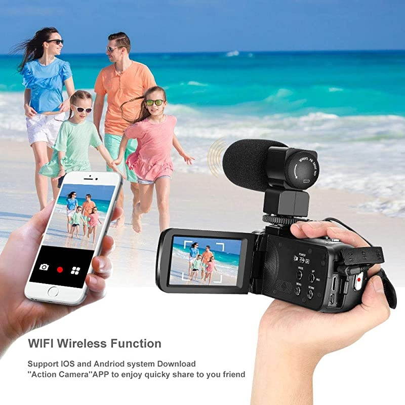 Camera Camcorder,Ultra HD 2.7K Vlogging Camera 30FPS 30MP 16X Digital Zoom 3.0 Inch Rotatable WiFi Camcorders with Microphone IR Night Vision&Time-Lapse