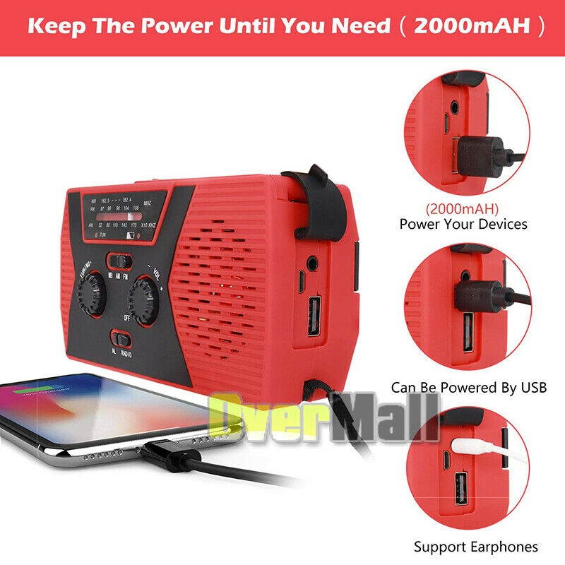 KA340 5Way Powered Rechargeable LED Camping Lantern Emergency AMFMSW NOAA Weather Alert Radio with Bluetooth Flashlight 5V USB Mobile Phone Charger MP3 Player Siren Gold