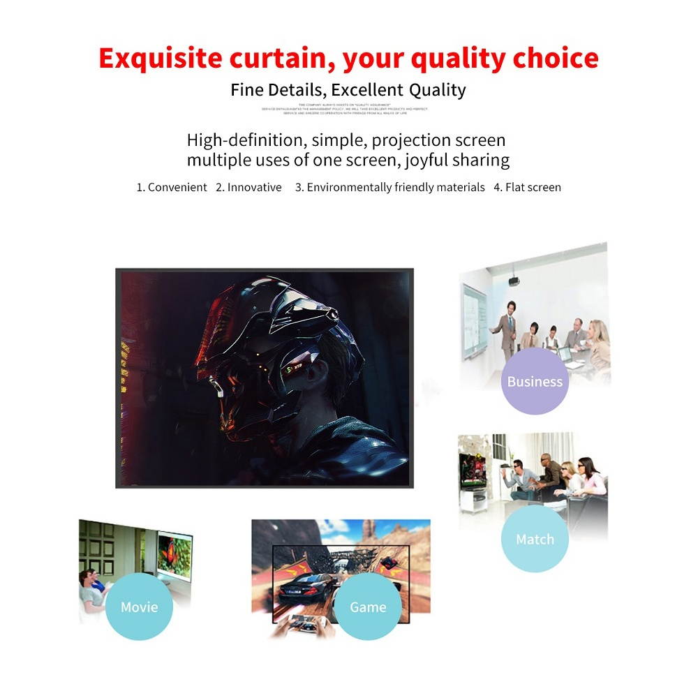 Aibecy Projection Screen 16:9 HD 4K Movie Screen Curtain Foldable Portable Anti-Crease Projector Screen with Stick Hooks for Indoor Outdoor Home Theater Office Presentation Support Front & Rear