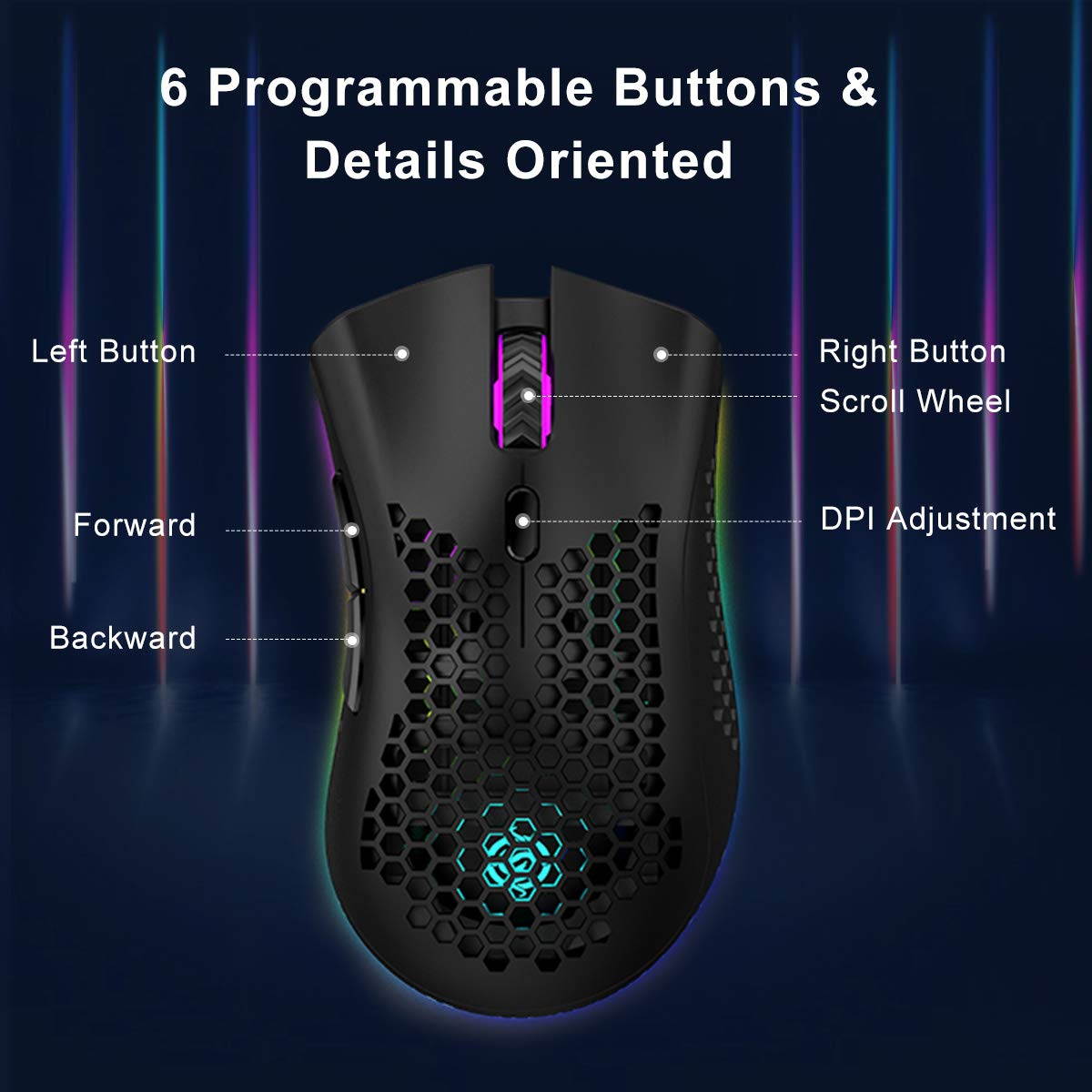 Wireless Gaming Mouse Rechargeable USB PC Gaming Mouse RGB Backlit Mouse Ergonomic Optical Mice W/Honeycomb Shell for PC Computer Laptop