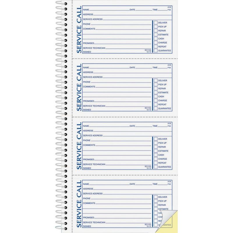 Adams Service Call Book Spiral bound 5-1/4"x11" SC1155