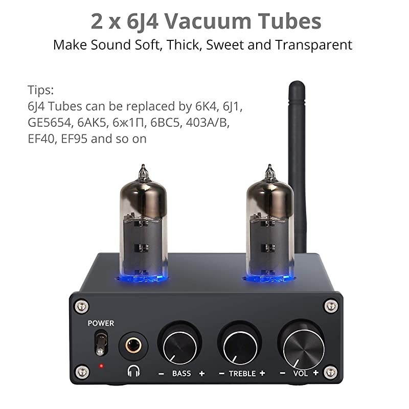 Bluetooth Vacuum Tubes Stereo Audio Amplifier Receiver Certified aptX Low Latency, 2 Channel Mini Hi-Fi Class D Integrated Amp for Home Passive Speakers 50W + 50W