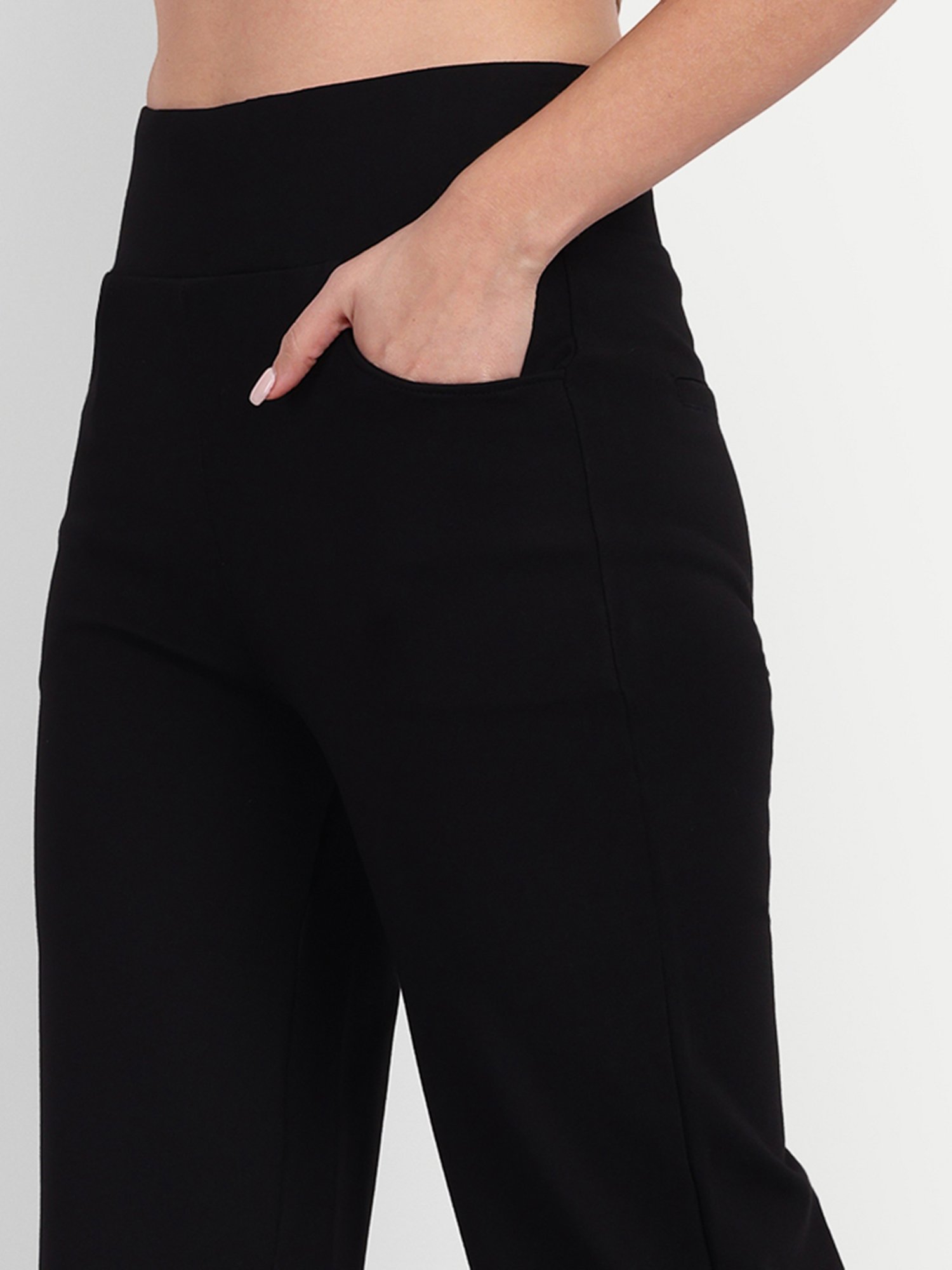 Broadstar Black Straight Fit High Rise Trousers