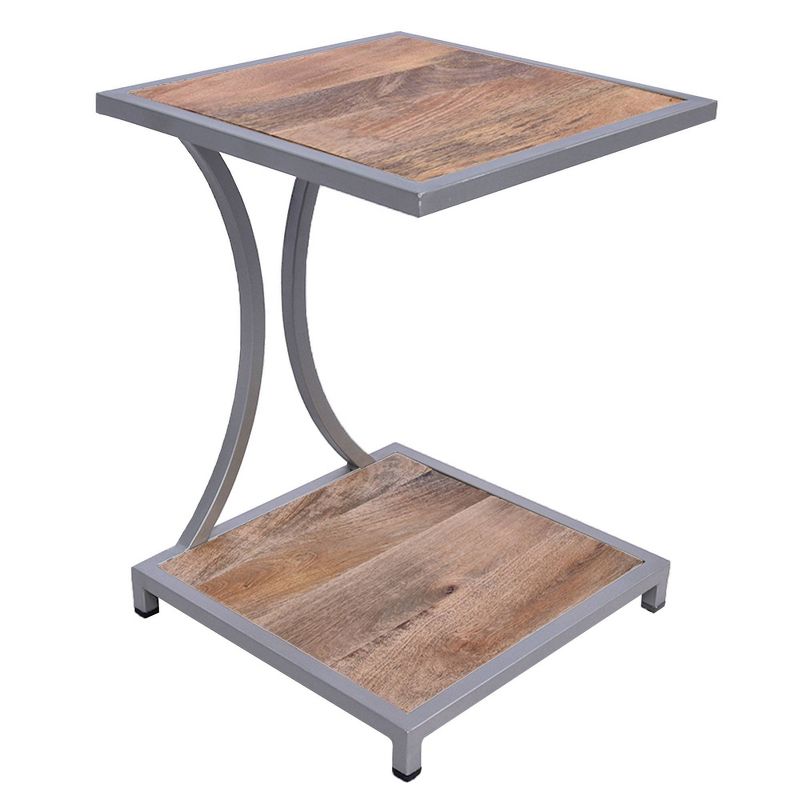 Wooden End Table with Metal Framing and Open Shelf Brown/Gray - The Urban Port