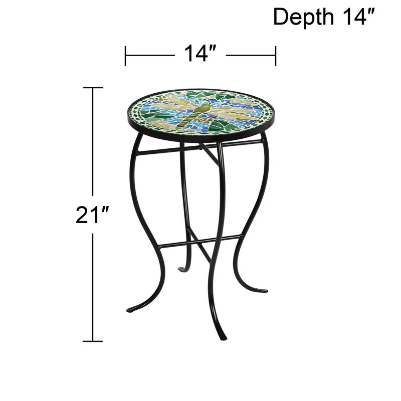 Teal Island Designs Dragonfly Mosaic Black Iron Outdoor Accent Table