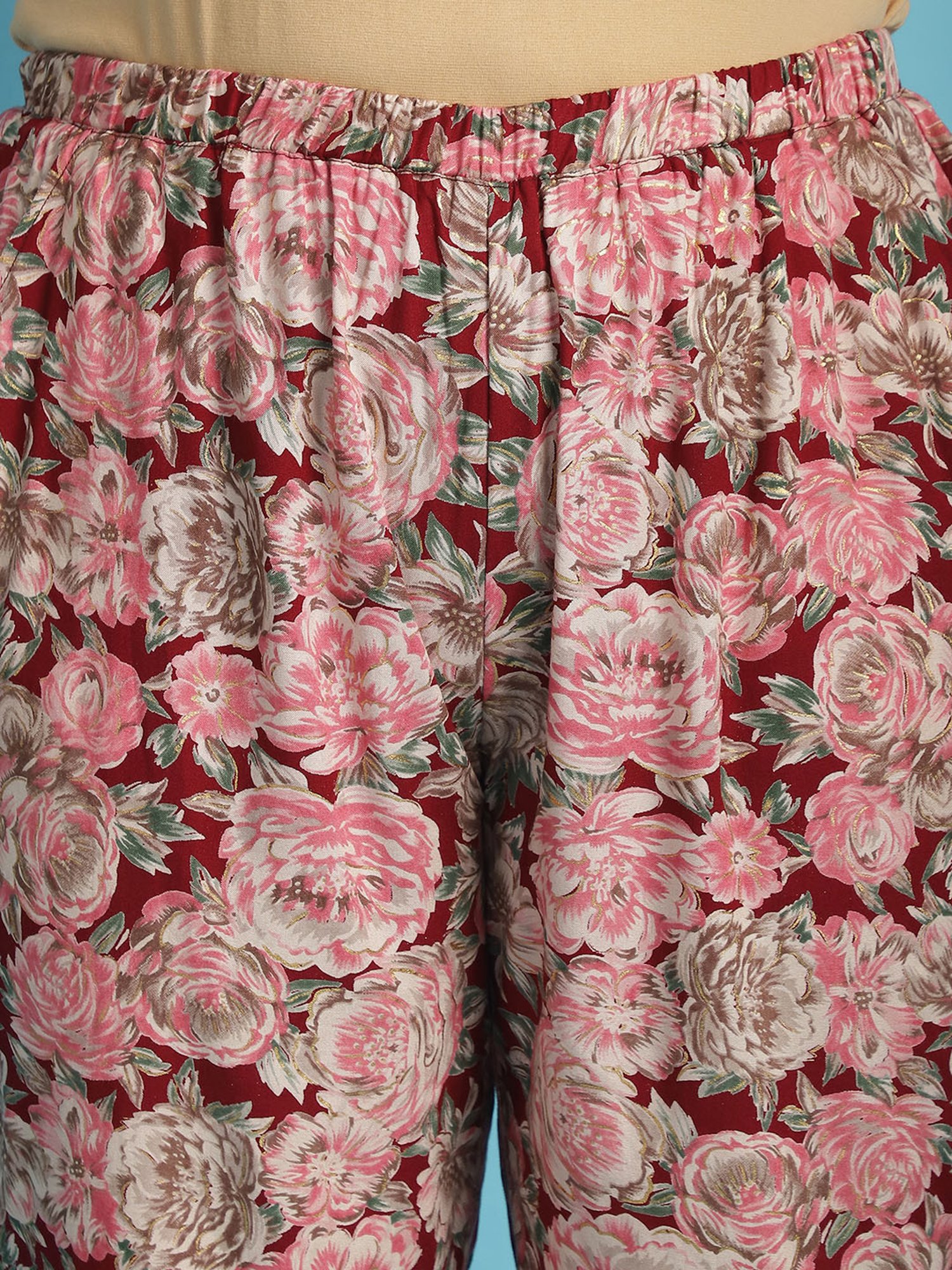 theRebelinme Maroon Floral Print High Rise Capris