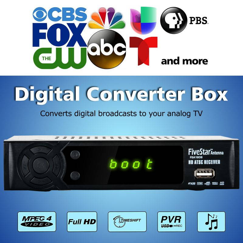 Five Star Digital-to-Analog Converter box, HDTV, 4KTV, From Analog TV to Digital TV, Digital Video Recorder, Recording Scheduled Program or Live Program, with Remote Control Easy Setup and Operation