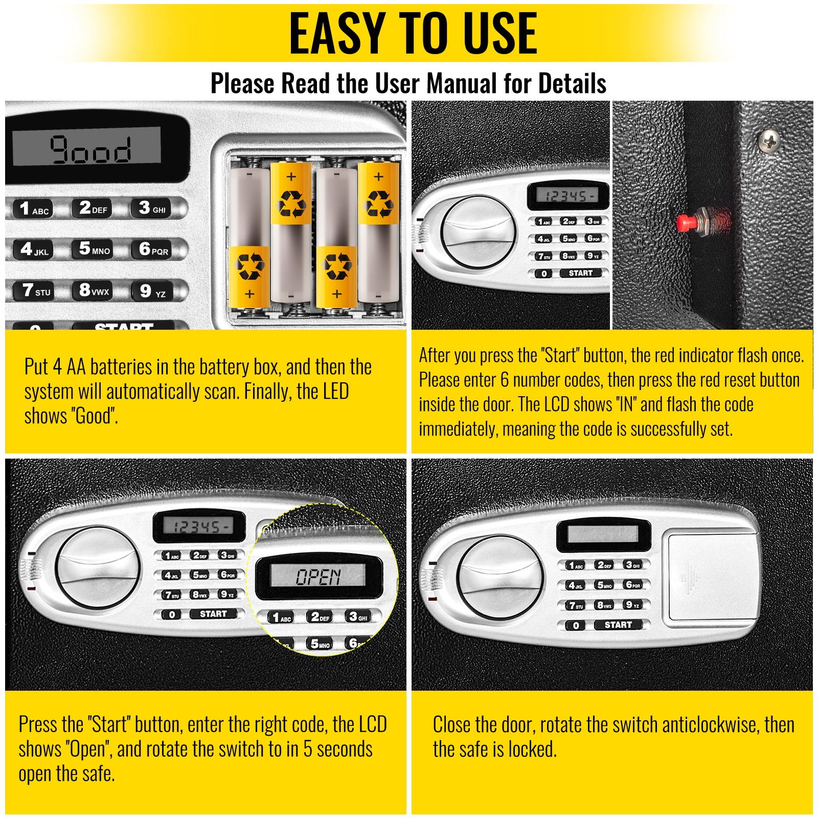VEVOR Security Safe 1.2 Cubic Feet Electronic Safe Box with Electronic Code Lock Digital Safe Box with Two Override Keys Safes Electronic Carbon Steel Material Money Safe for Home, Hotel and Office