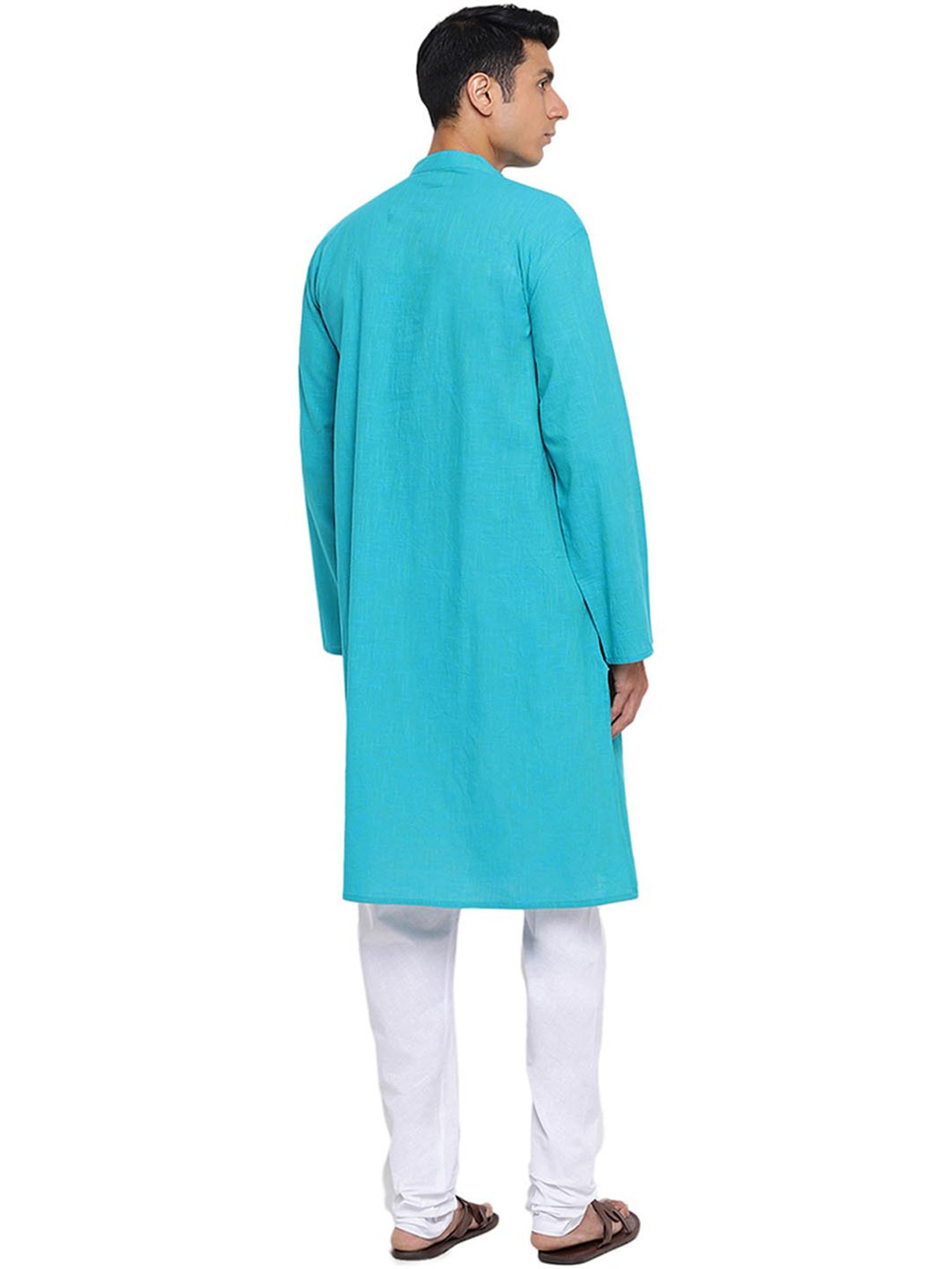 Fabindia Turquoise Cotton Comfort Fit Kurta