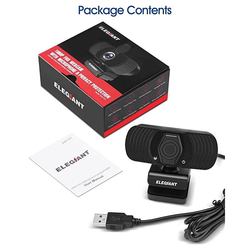 1080P Web Camera, HD Webcam with Microphone & Privacy Cover,  USB Webcam Camera for Computer, Plug and Play, Compatible with Zoom Skype OBS Whatsapp Teams Online Teaching