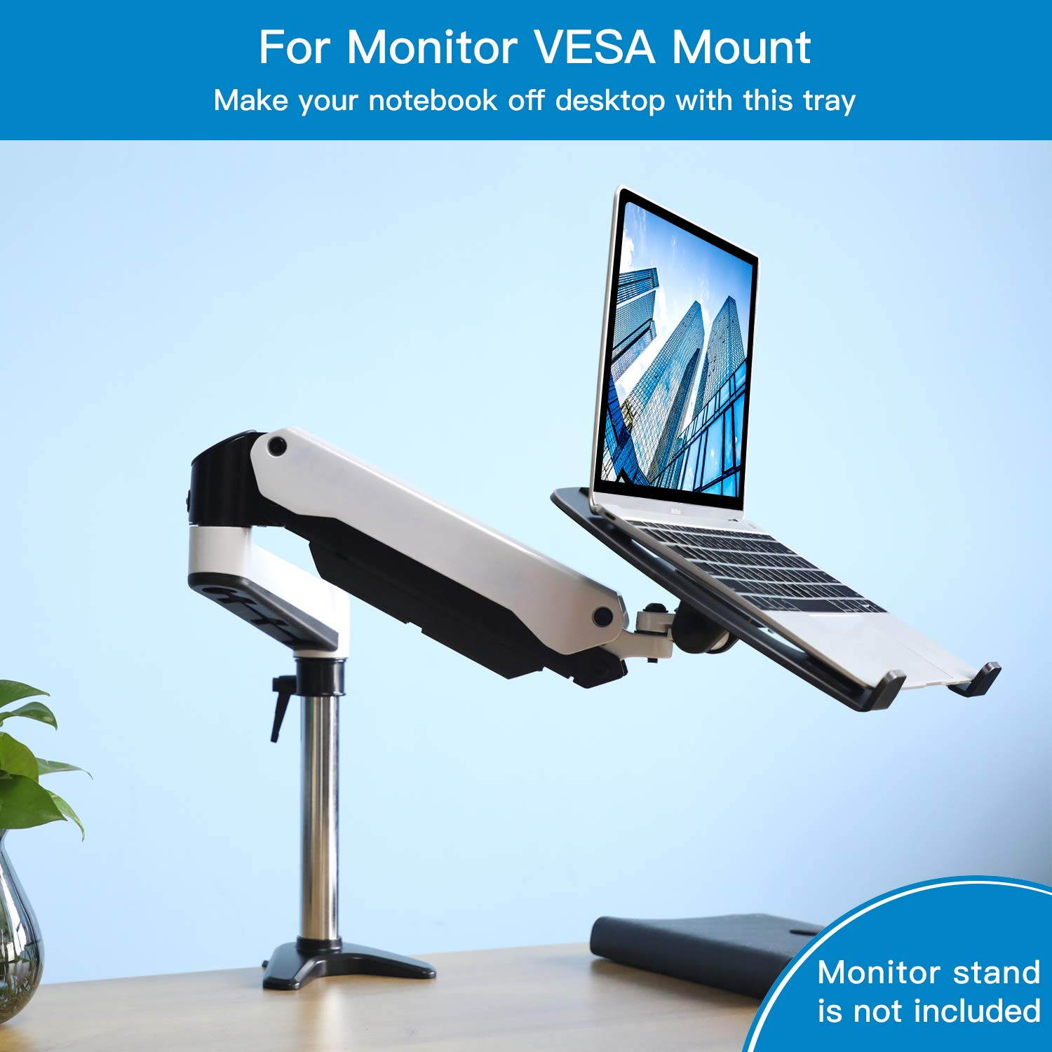 Laptop Tray Steel Notebook Holder for Monitor VESA Mount Stand Fits VESA 100x100 mm Mounting Holes, 22lbs Capacity with Vented Cooling Platform