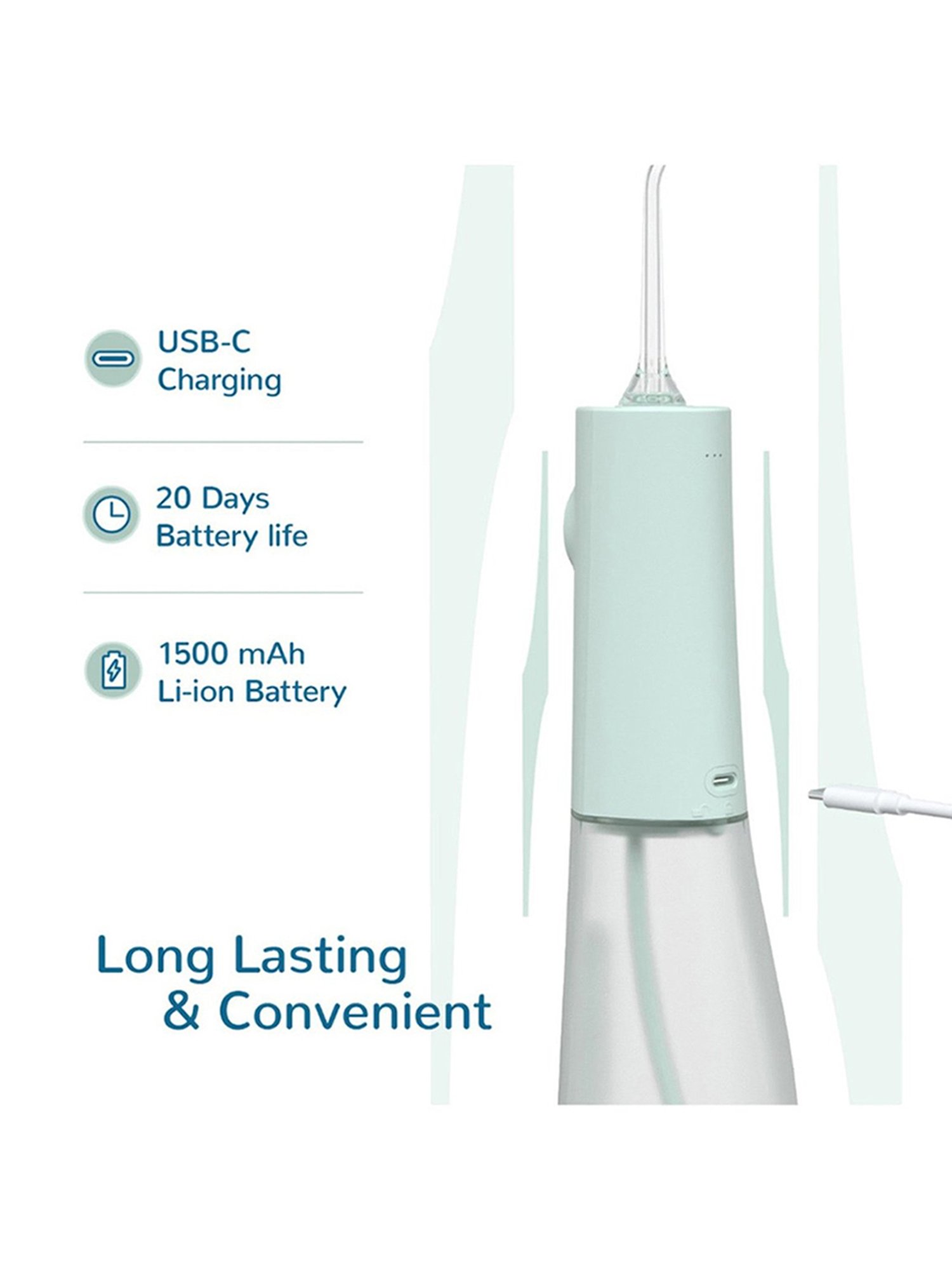 Caresmith Neo Cordless Oral Flosser 24 Pressure Settings with 5 Modes & 6 Intensities (Green)