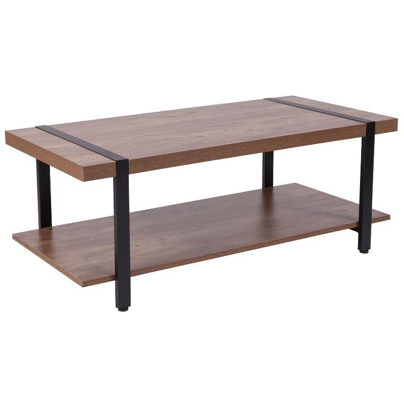 Emma and Oliver Rustic Wood Grain Finish Coffee Table with Black Metal Legs