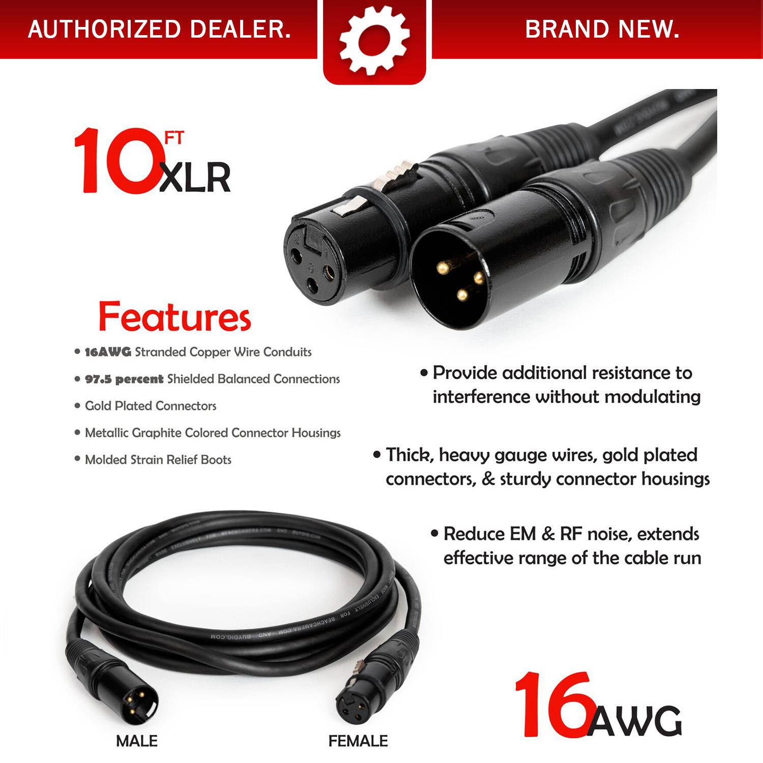 Deco Gear XLR 10' Male to XLR Female 16AWG Gold Plated Cable